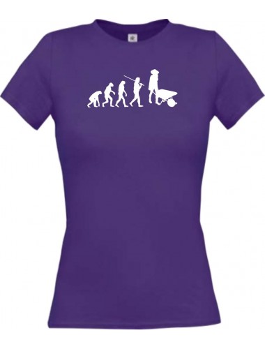 Lady T-Shirt  Evolution Schubkarre, Gartenarbeit, lila, L