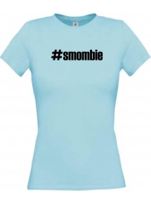 Lady T-Shirt smombie hashtag, hellblau, L