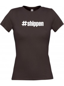 Lady T-Shirt shippen hashtag, braun, L