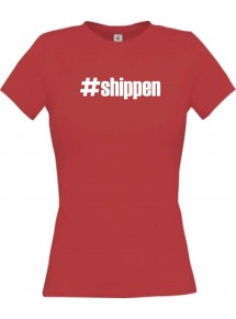 Lady T-Shirt shippen hashtag, rot, L