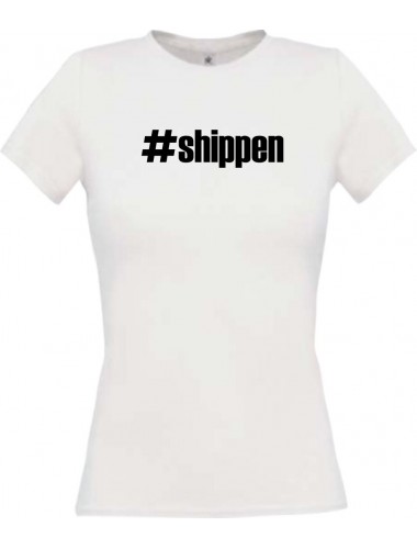 Lady T-Shirt shippen hashtag, weiss, L