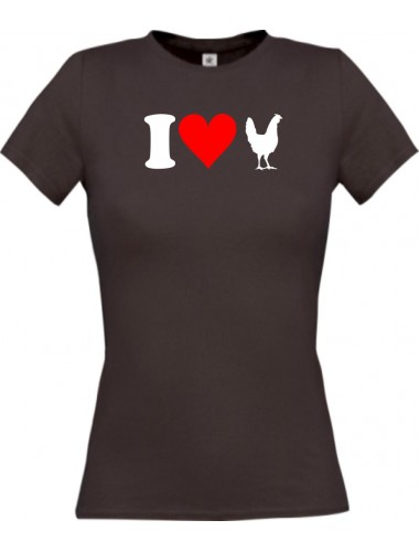 Lady T-Shirt lustige Tiere I love Tiere Hühner, kult, braun, L