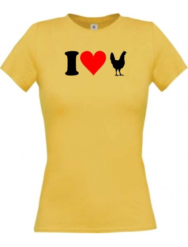 Lady T-Shirt lustige Tiere I love Tiere Hühner, kult, gelb, L