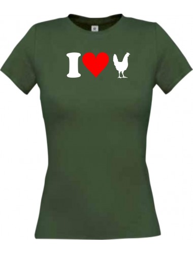 Lady T-Shirt lustige Tiere I love Tiere Hühner, kult, grün, L