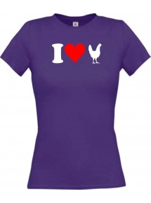 Lady T-Shirt lustige Tiere I love Tiere Hühner, kult, lila, L