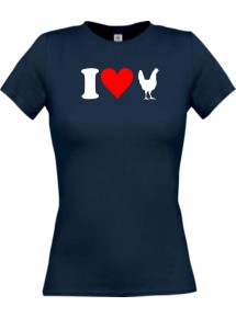Lady T-Shirt lustige Tiere I love Tiere Hühner, kult, navy, L