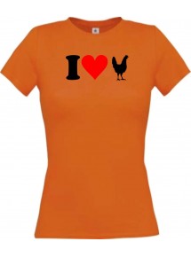 Lady T-Shirt lustige Tiere I love Tiere Hühner, kult, orange, L