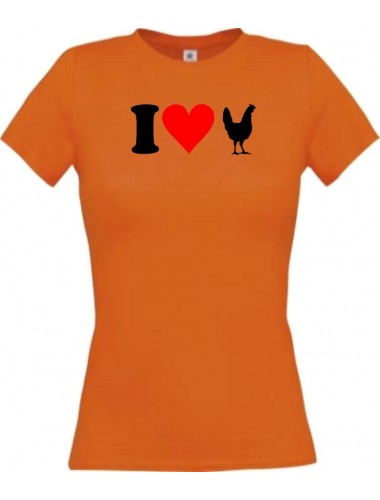 Lady T-Shirt lustige Tiere I love Tiere Hühner, kult, orange, L