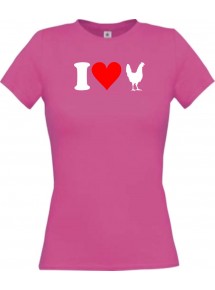 Lady T-Shirt lustige Tiere I love Tiere Hühner, kult, pink, L