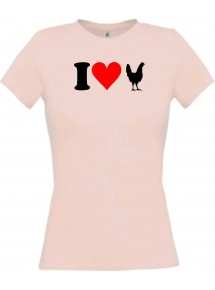 Lady T-Shirt lustige Tiere I love Tiere Hühner, kult, rosa, L