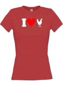 Lady T-Shirt lustige Tiere I love Tiere Hühner, kult, rot, L