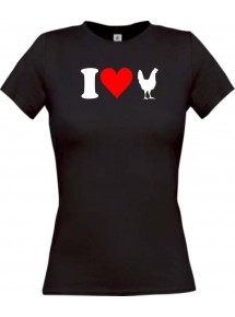 Lady T-Shirt lustige Tiere I love Tiere Hühner, kult, schwarz, L