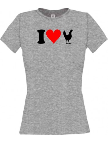 Lady T-Shirt lustige Tiere I love Tiere Hühner, kult, sportsgrey, L