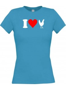 Lady T-Shirt lustige Tiere I love Tiere Hühner, kult, türkis, L