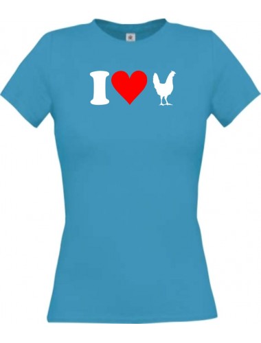 Lady T-Shirt lustige Tiere I love Tiere Hühner, kult, türkis, L