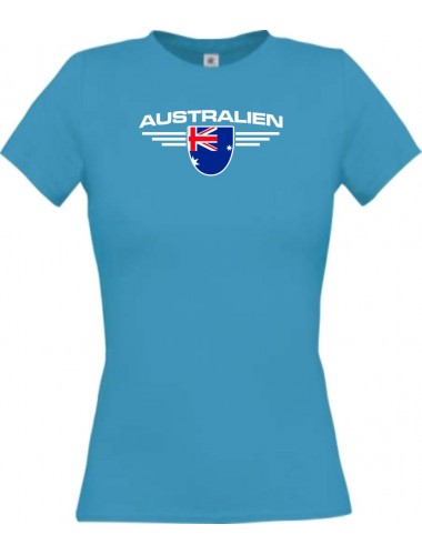 Lady T-Shirt Australien, Wappen, Land, Länder, türkis, L