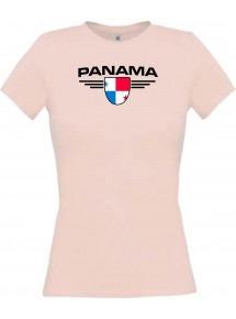 Lady T-Shirt Panama, Wappen, Land, Länder, rosa, L