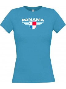 Lady T-Shirt Panama, Wappen, Land, Länder, türkis, L