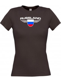 Lady T-Shirt Russland, Wappen, Land, Länder, braun, L