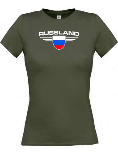 Lady T-Shirt Russland, Wappen, Land, Länder, grau, L