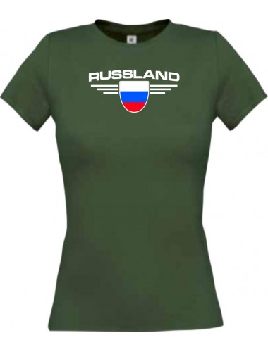 Lady T-Shirt Russland, Wappen, Land, Länder, gruen, L