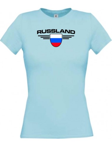Lady T-Shirt Russland, Wappen, Land, Länder, hellblau, L