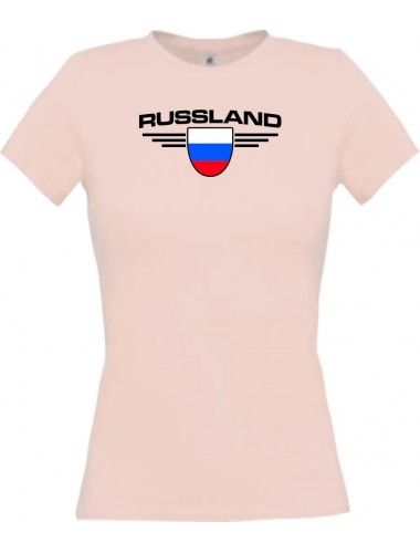 Lady T-Shirt Russland, Wappen, Land, Länder, rosa, L