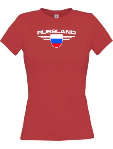 Lady T-Shirt Russland, Wappen, Land, Länder, rot, L