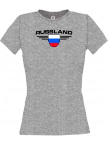 Lady T-Shirt Russland, Wappen, Land, Länder, sportsgrey, L