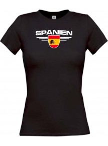 Lady T-Shirt Spanien, Wappen, Land, Länder, schwarz, L