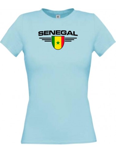 Lady T-Shirt Senegal, Wappen, Land, Länder, hellblau, L