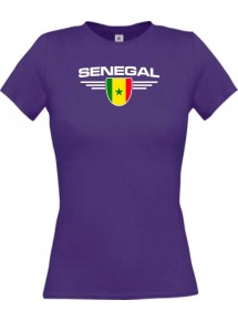 Lady T-Shirt Senegal, Wappen, Land, Länder, lila, L