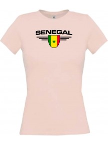 Lady T-Shirt Senegal, Wappen, Land, Länder, rosa, L