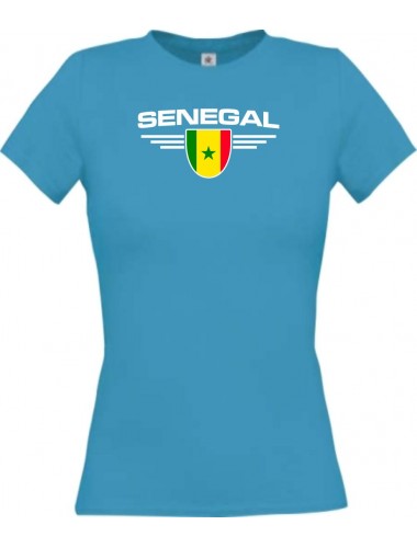 Lady T-Shirt Senegal, Wappen, Land, Länder, türkis, L