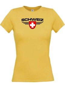 Lady T-Shirt Schweiz, Wappen, Land, Länder, gelb, L