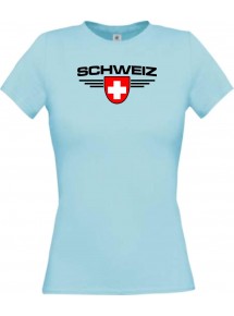 Lady T-Shirt Schweiz, Wappen, Land, Länder, hellblau, L