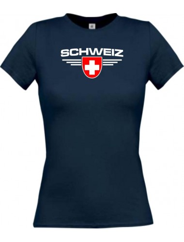 Lady T-Shirt Schweiz, Wappen, Land, Länder, navy, L