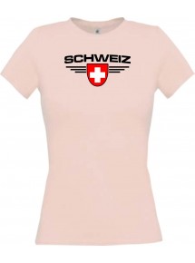 Lady T-Shirt Schweiz, Wappen, Land, Länder, rosa, L