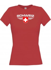 Lady T-Shirt Schweiz, Wappen, Land, Länder, rot, L