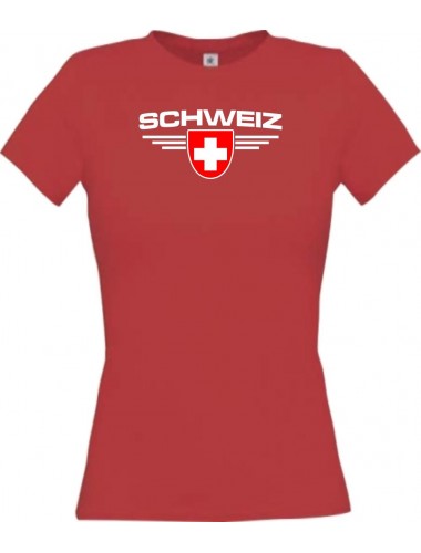 Lady T-Shirt Schweiz, Wappen, Land, Länder, rot, L