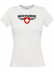 Lady T-Shirt Schweiz, Wappen, Land, Länder, weiss, L