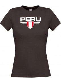 Lady T-Shirt Peru, Wappen, Land, Länder, braun, L
