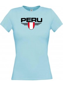Lady T-Shirt Peru, Wappen, Land, Länder, hellblau, L