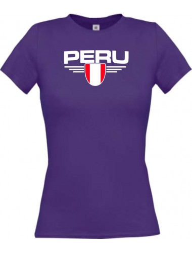 Lady T-Shirt Peru, Wappen, Land, Länder, lila, L