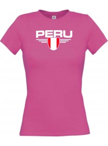 Lady T-Shirt Peru, Wappen, Land, Länder, pink, L