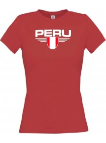 Lady T-Shirt Peru, Wappen, Land, Länder, rot, L