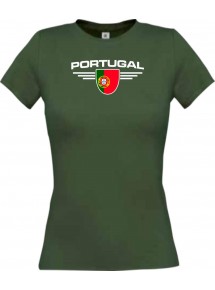 Lady T-Shirt Portugal, Wappen, Land, Länder, gruen, L