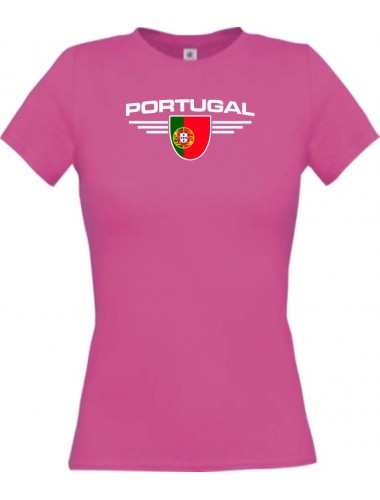Lady T-Shirt Portugal, Wappen, Land, Länder, pink, L