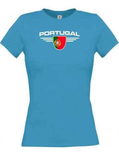 Lady T-Shirt Portugal, Wappen, Land, Länder, türkis, L