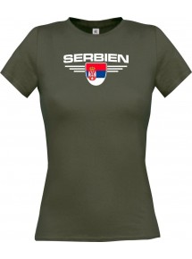Lady T-Shirt Serbien, Wappen, Land, Länder, grau, L